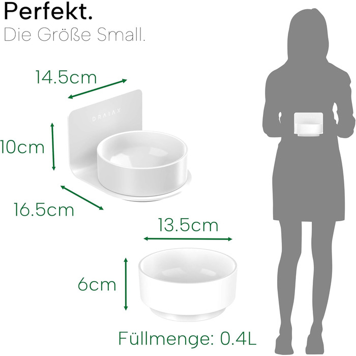 Настінна годівниця для котів та собак Draiax ElegantFeed S - керамічний миска, білий колір