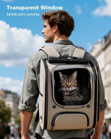 Пекют Рюкзак-переноска для кота з віконцем-бульбашкою, великий (32x26x42 см, хакі)