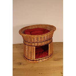 Дерев'яний кігтеточка-кімната для котів з подушками, кімната для собак, корзина для котів з ротангу, натуральний дизайн