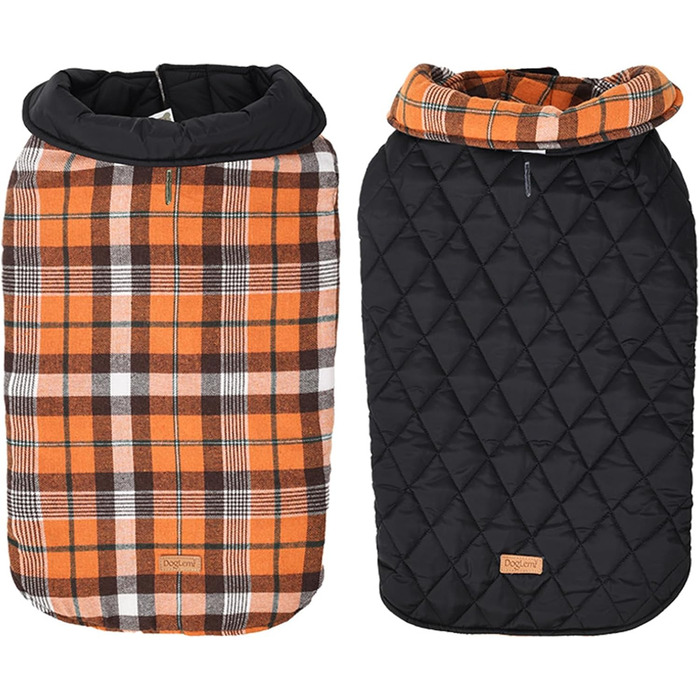 Зимова куртка для собак великих порід, водонепроникна, тепла, з оборотним візерунком, (L, Помаранчевий)