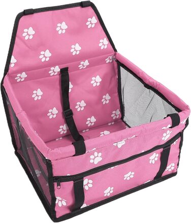Транспортувальна сумка для тварин з принтом лап, складана переноска для собак з тканини, миється, з ременями безпеки та підпоркою - Комфортна та безпечна для авто та подорожей (Сіра підпорка з лапами, рожева підпорка з лапами)