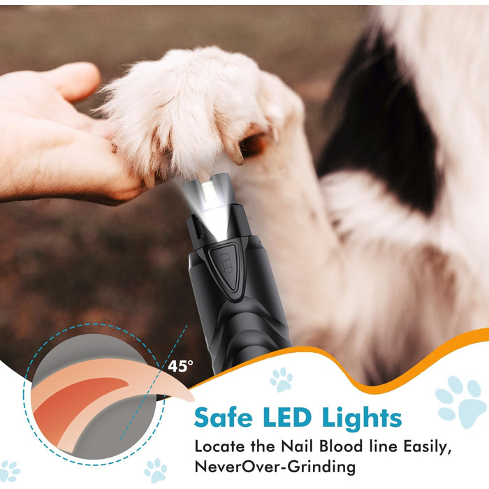 Шліфувальник кігтів для собак ETENTOUS: професійний, тихий, з 3 насадками, для собак великих, середніх та маленьких порід (сірий)