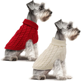 Теплий пуловер для собак маленьких порід (білий + червоний, 2 шт., M)