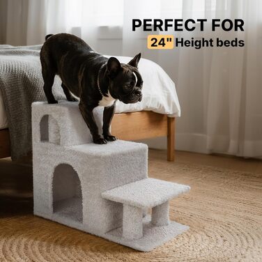 Сходинки для собак Veehoo: 3 сходинки, ліжко, печеринка, для старих котів та собак, до 45 кг, сірий, 67x34x52 см