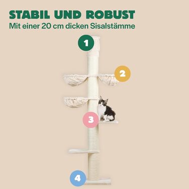 Котячий дряпак RHRQuality Maine Coon Tower Plus для великих котів, висота до 295 см, стовпи з сизалю 20 см, кремовий