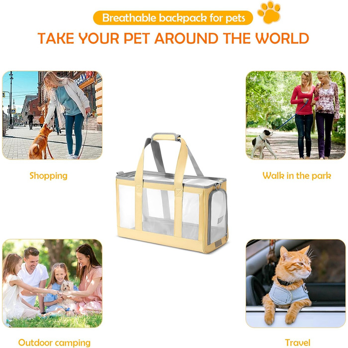 Транспортна сумка для собак та котів ALLSOPETS - дихаюча переноска для цуценят, котів, з винімною підстилкою, для подорожей, кемпінгу, прогулянок (жовта)