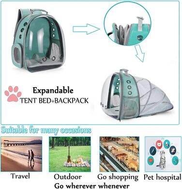 Рюкзак для тварин YUDOXN: переноска для собак та котів. Транспортний рюкзак Bean Green з подовженою спинкою
