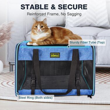 Транспортувальна сумка для тварин, схвалена TSA, 43.2 x 30 x 24.1 см, м'яка переноска для котів та собак до 5.4 кг, з туалетом для котів (20x13x13 см), блакитна