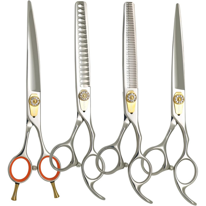 Набір професійних ножиць для грумінгу домашніх тварин 7 дюймів (прямі, вигнуті, тонкі, філірувальні). Підходить для собак.