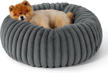 BEDSURE Ортопедичне ліжко для котів - Пухнастий пончик 51x51x15 см, кругле котяче ліжко з знімним та пральним чохлом Cord-Fleece, неслизьке дно, (58.5 x 58.5 x 18 cm (Д x Ш x В), Темно-сірий)