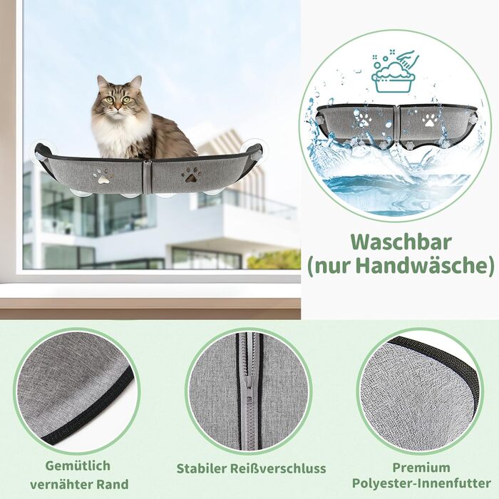 Кішка ліжко на вікно GUUSII HOME - гамак для котів, сіре, 71x19x9 см