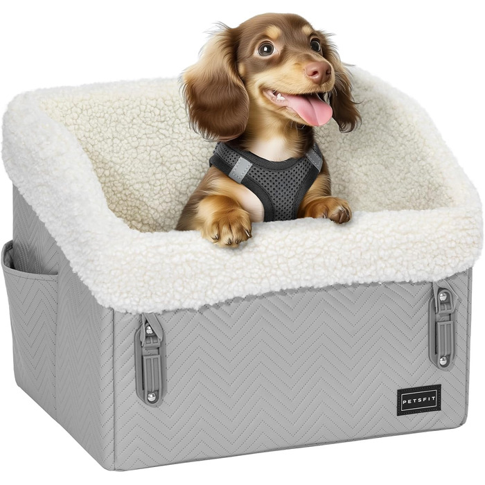 Автокрісло для собак PETSFIT, сіре, для маленьких собак, з патентованими застібками, знімний чохол