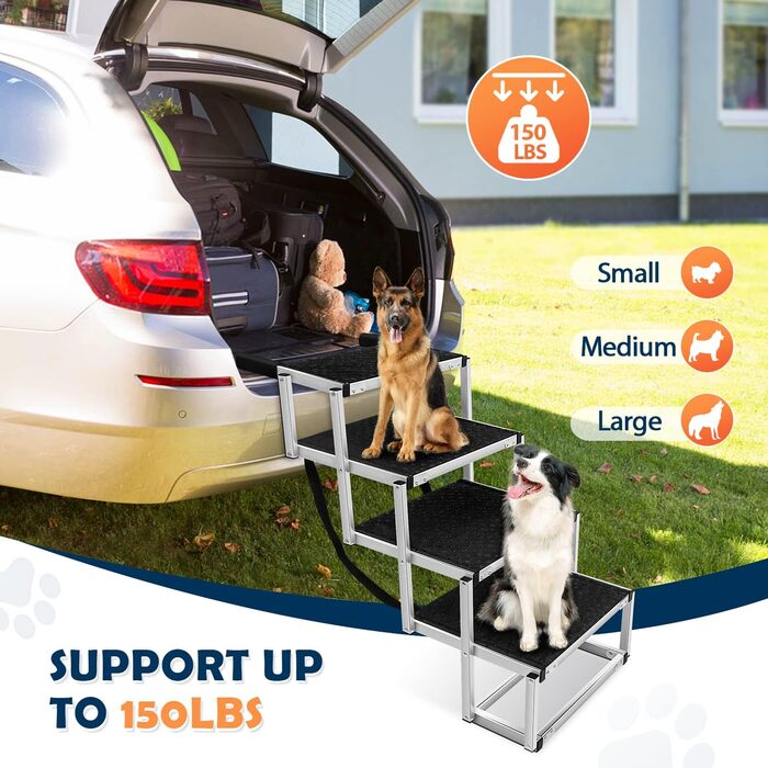 Сходинка для собак у машину: легка алюмінієва складана пандус для домашніх тварин з неслизькою поверхнею (4 сходинки)