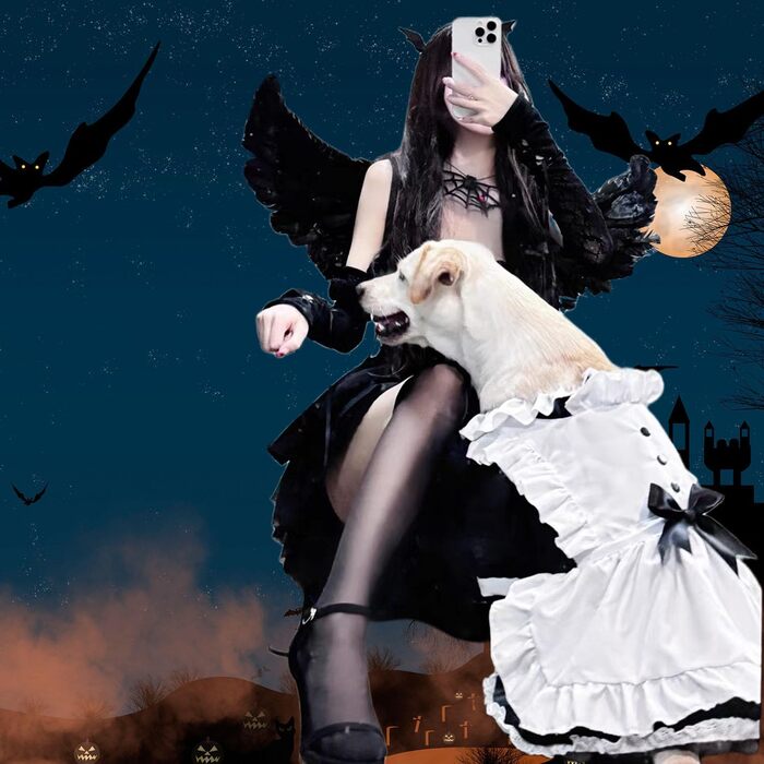 Сукня для собак FLAdorepet, костюм горничної з пов'язкою, костюм на Хелловін, наряд для великих порід, собак, дівчаток, цуценят, на Різдво, у відпустку, на весілля, сукня принцеси (чорна, XXX-Large (вага 36-45 кг))