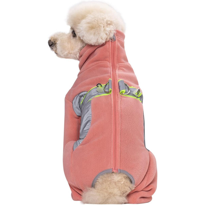 Флісова тепла куртка для собак на зиму, Onesie для цуценят з регульованою талією, D-кільцем та світловідбиваючими смугами, теплий одяг для собак, костюм для маленьких та середніх собак_L (L:Обхват грудей:48см/18.8дюймів; довжина спини:33см/12.9дюймів, рож