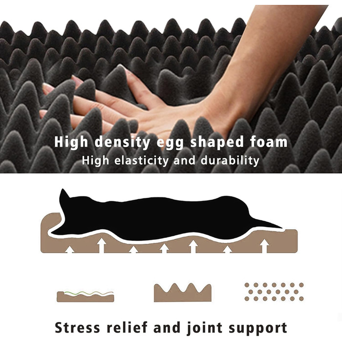 Ортопедичне ліжко для собак EMME, 68.6x50.8x17.8 см, водовідштовхувальне, з матрацом з піною з ефектом пам'яті, знімний, пральний чохол, сіре