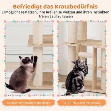 Дерев'яний кігтечка для котів COSTWAY 6-ярусний, 185 см: кігтеточка, будиночок, сходинки, платформа