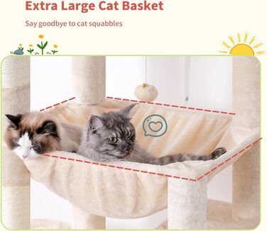 Котячий комплекс Hey-brother Hoher Kratzbaumturm: багатоярусний, з гамаком та іграшками, 203 см (Бежевий)