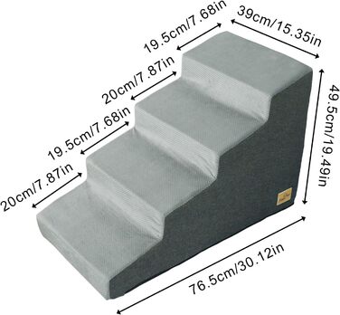 Сходинка для собак BingoPaw з 4 ступенями, 50 см, для ліжка та дивана, знімний чохол, антиковзаюче покриття, 72x40x50 см