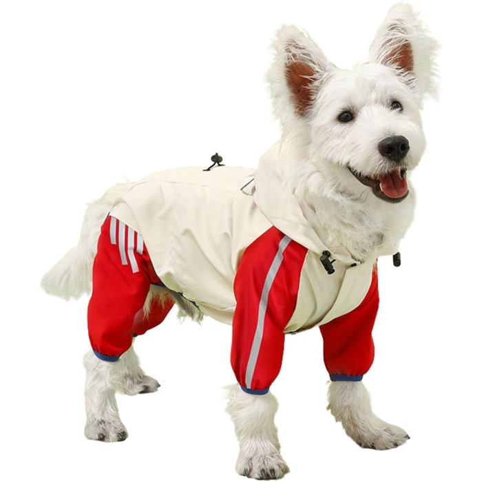 Дощовик для собак з отворами для зчеплення, легкий, водонепроникний, вітронепроникний, з світловідбиваючими смугами, одяг для тварин, пончо-куртка для маленьких та середніх собак, розмір L, (2XL: довжина спини:39см/15.3 дюйми; обхват грудей:55см/21.6 дюйм