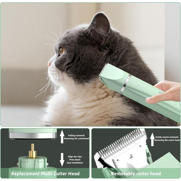 Машина для стрижки собак та котів 4-в-1, з 4 насадками, триммер для лап, точилка для кігтів, вологостійка, для тіла, обличчя, зеленого кольору