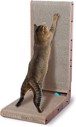 Кігтеточка для котів ScratchMe з іграшками: кульова дорога, м'ячик, L-подібна форма, картонне ліжко, біло-блакитний колір, 27*41 см