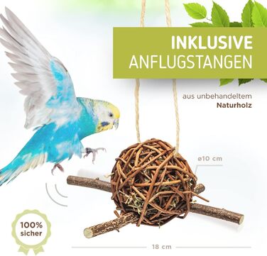 Набір 2 плетених куль з лози з сіном 10 см Vogelgaleria для папуг — іграшка для клітки, ручна робота, аксесуар для гризіння та лазіння