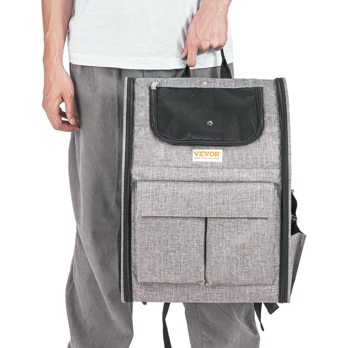 Тролей для собак VEVOR, складний, до 8,1 кг, сірий. Зручний рюкзак-переноска для тварин з 5 кишенями. Ідеально для подорожей та прогулянок