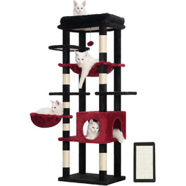 Котячий будиночок Hey-brother Kratzbaum: багатоярусний, 145 см, з лежаком, гамаком та кошиком (червоно-чорний)