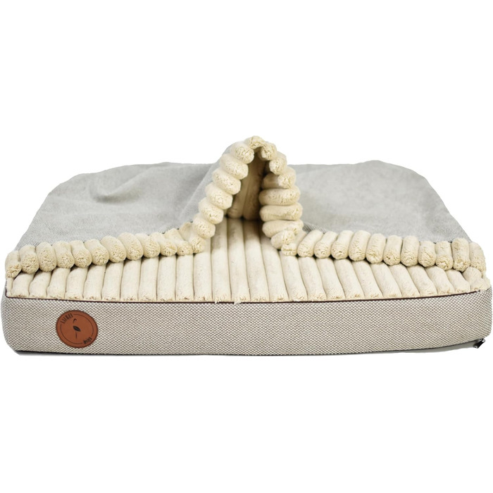 Лягу для собак середнього розміру, ортопедична матрац для собак, м'яке ліжко для тварин з капюшоном, неслизьке, пральне, з блискавкою (Бежевий, 70 x 60 x 8 см)