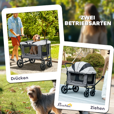 PawHut Dog Buggy Dog Buggy складний для собак і кішок до 30 кг Баггі для кішок з подушками Сітчасті вікна 2 двері Сумка для зберігання Cat Buggy Dark Grey | Аосом