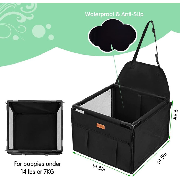 Автокрісло для собак: міцне, водонепроникне, для малих та середніх порід, чорне, з рамою