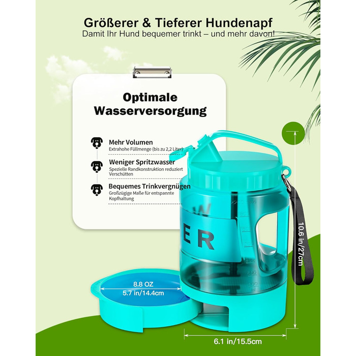 Турбопляшка для собак Lesotc 2200 мл: велика, портативна, для подорожей та кемпінгу (м'ятний)
