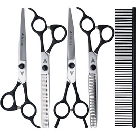 Професійний набір ножиць для грумінгу собак Achilles Pro Silver & Black 7 дюймів