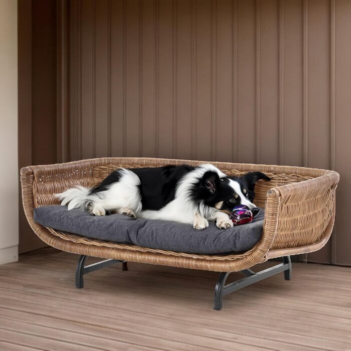 Корзина для собак та котів Retro Design, XL, з подушкою, ротанг, світло-коричневий