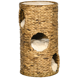 PawHut Scratching Barrel Cat Tower 73см 3 яруси з водяним гіацинтом та сталевою подушкою, світло-коричневий для любителів кішок