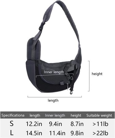 Сумка-переноска для собак маленьких порід (до 5 кг) | Дихаюча, регульована, широка лямка з анти-розривним гачком | Для прогулянок на вулиці (Large)