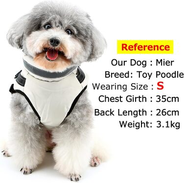 Зунеа Куртка для собак маленьких порід, тепла зимова куртка для цуценят з шлейкою, світловідбиваючі елементи, регульована застібка-блискавка, тепла флісова підкладка, сніговик, розмір XS/S, одяг для домашніх тварин, бежевий колір