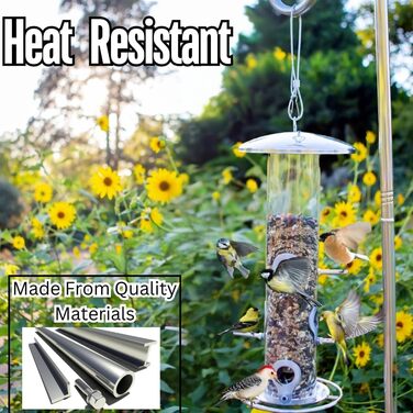 Годівниця для птахів на сонцезахисній підставці, для саду, срібна. З наповнювачем: соняшникові зерна та суміш.