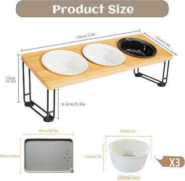 Набір мисок для котів Ousiya Katzennapf Erhöht (3 шт.) з кераміки з підставкою з силікону, 15° нахил, для оптимальної постави при годуванні, запобігає блювоті