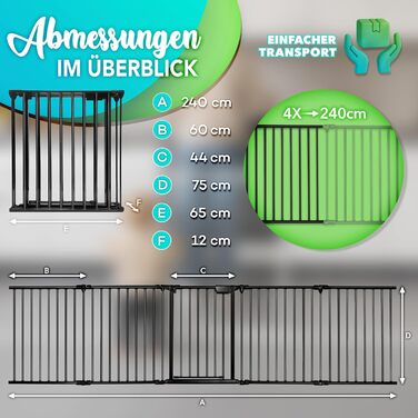 Захисне ґратка для каміну KIDUKU® з дверцятами, металева, складна, 240 см, чорний колір