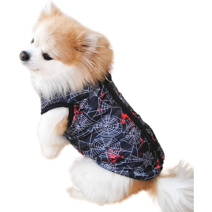 Зимовий теплий накид для собак Doubleer: водонепроникний, вітрозахисний, з блискавкою, для малих та середніх порід, з кільцем для повідка, S, M, L (S, Чорний з павутинням)