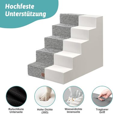 Сходинки для собак COZY KISS - пандус для тварин з нековзким покриттям. Підходять для маленьких собак та котів. Щільний пінопласт, для ліжка, дивана, авто (Чорний & Білий, 75x50x60cm, 5)