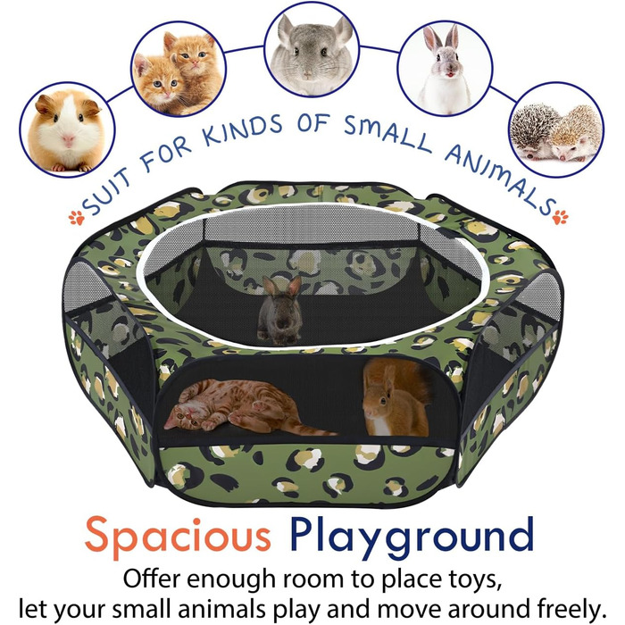 Pawaboo Freigehege для дрібних тварин: вольєр для кроликів, котів, цуценят, хом'яків, з водонепроникним дном та сіткою, Leopard