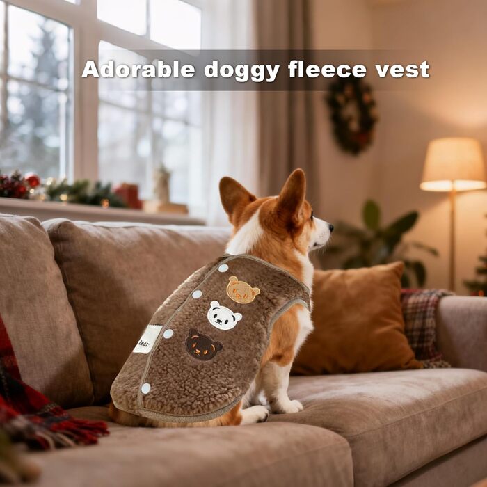 Теплий флісовий жилет для собак, розмір M (8-12 кг), коричневий