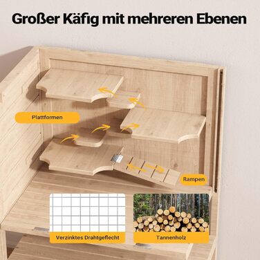 Клітка для тварин Wiltec 3-ярусна, 600x400x800 мм, дерев'яна, з відкидним верхом та оглядовим вікном, для мишей, хом'яків, 600 x 400 x 800 мм