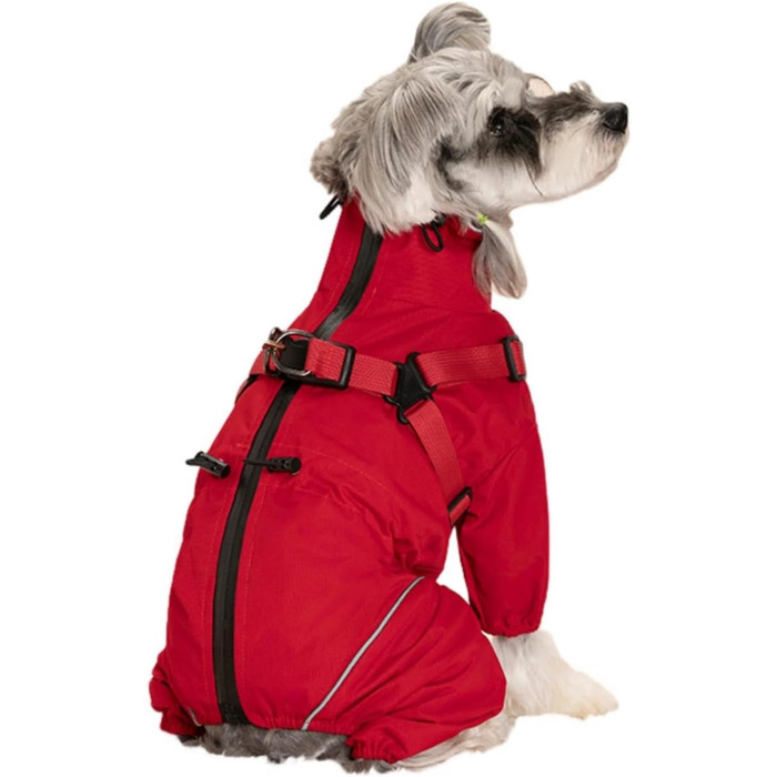 Зимова куртка для собак з отвором для повірця, тепла та вітронепроникна, для малих, середніх та великих собак (D28, червоний, розмір S)