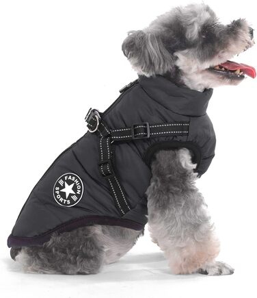 Теплий зимовий одяг для собак - водонепроникний, придатний для прання в пральній машині, зі світловідбиваючими смугами, D-кільце для маленьких собак, 25 шт., чорний