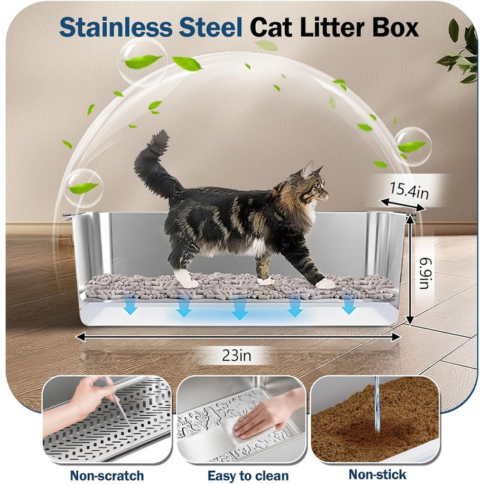 Katzentoilette DOWANQO Edelstahl, велика, відкрита зверху, з фронтальним доступом, XL, легко чистити