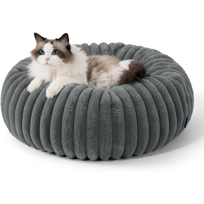 BEDSURE Ортопедичне ліжко для котів - м'яке кільце 51x51x15 см, кругле котяче ліжко з знімним чохлом з корду флісу, неслизьке дно, темно-сірий колір